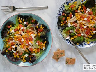 Ensalada de elote asado y pollo