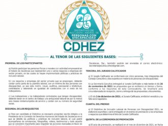 La CDHEZ convoca a participar en el Distintivo de Inclusión Laboral de Personas con Discapacidad 2021