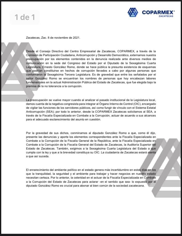Exige la Coparmex transparencia por denuncias de González Romo