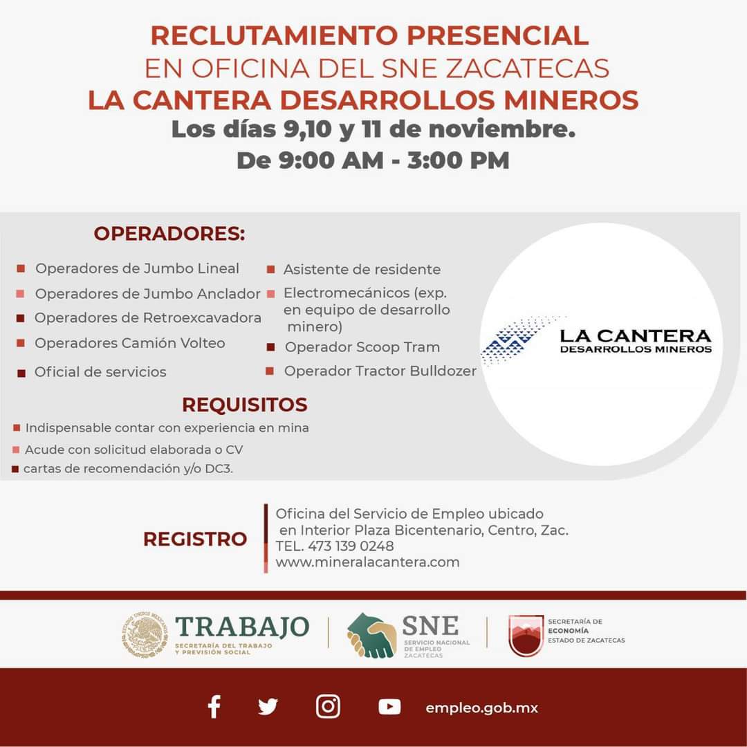 Realizará Gobierno de Zacatecas reclutamiento presencial para el sector minero