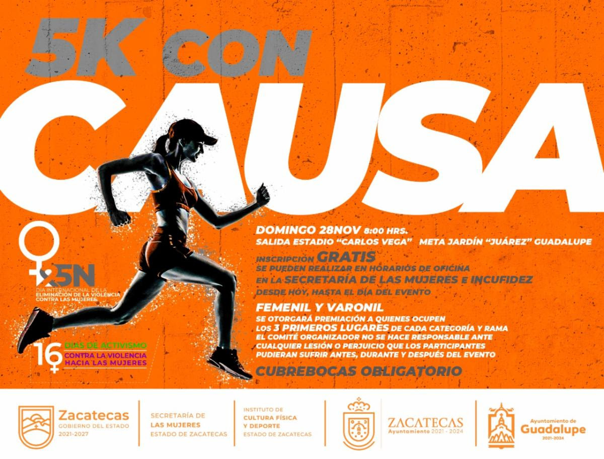 Realizará Gobierno de Zacatecas Carrera 5K con causa 25N para concientizar sobre la violencia contra las mujeres