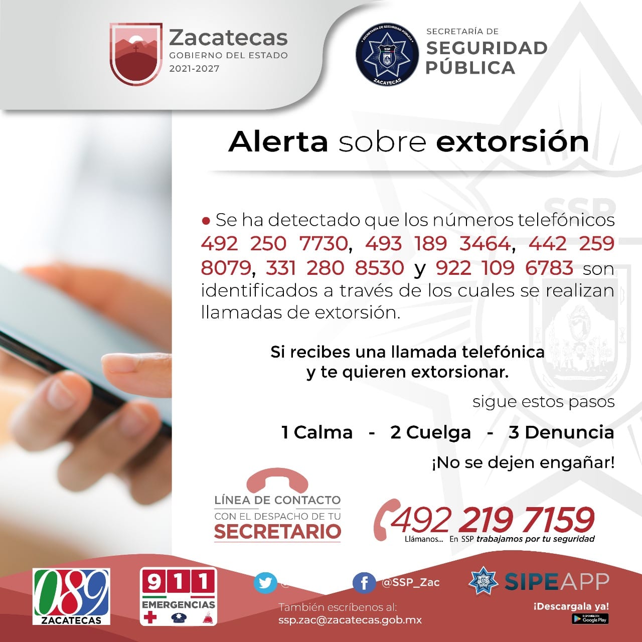 Gobierno del Estado advierte sobre extorsiones  virtuales