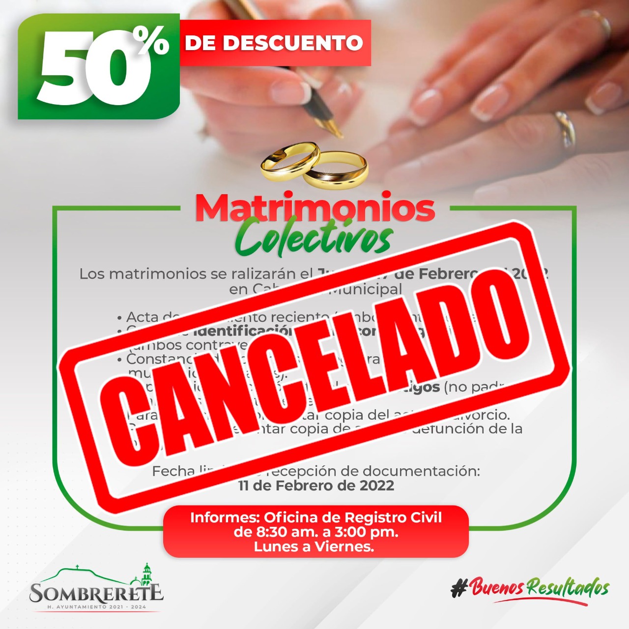 Suspenden matrimonios colectivos en Sombrerete
