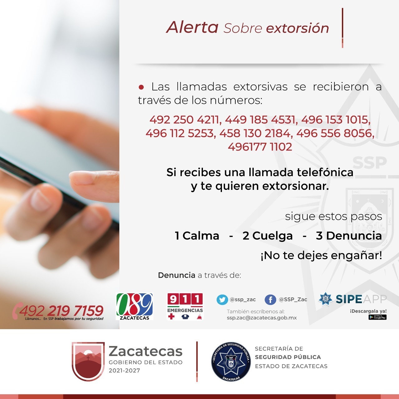 SSP advierte de llamadas de extorsión a ciudadanos