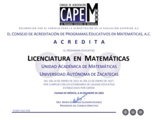 Licenciatura en Matemáticas de la UAZ se reacredita ante la CAPEM