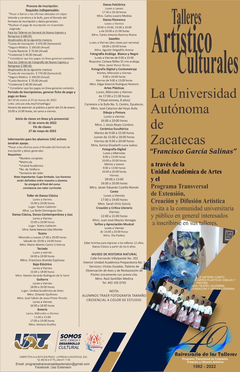 UAZ convoca estudiantes y público en general a inscribirse en sus Talleres Artístico Culturales
