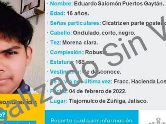 Localizan sin vida a Eduardo Gaytán, joven desaparecido en Jalisco