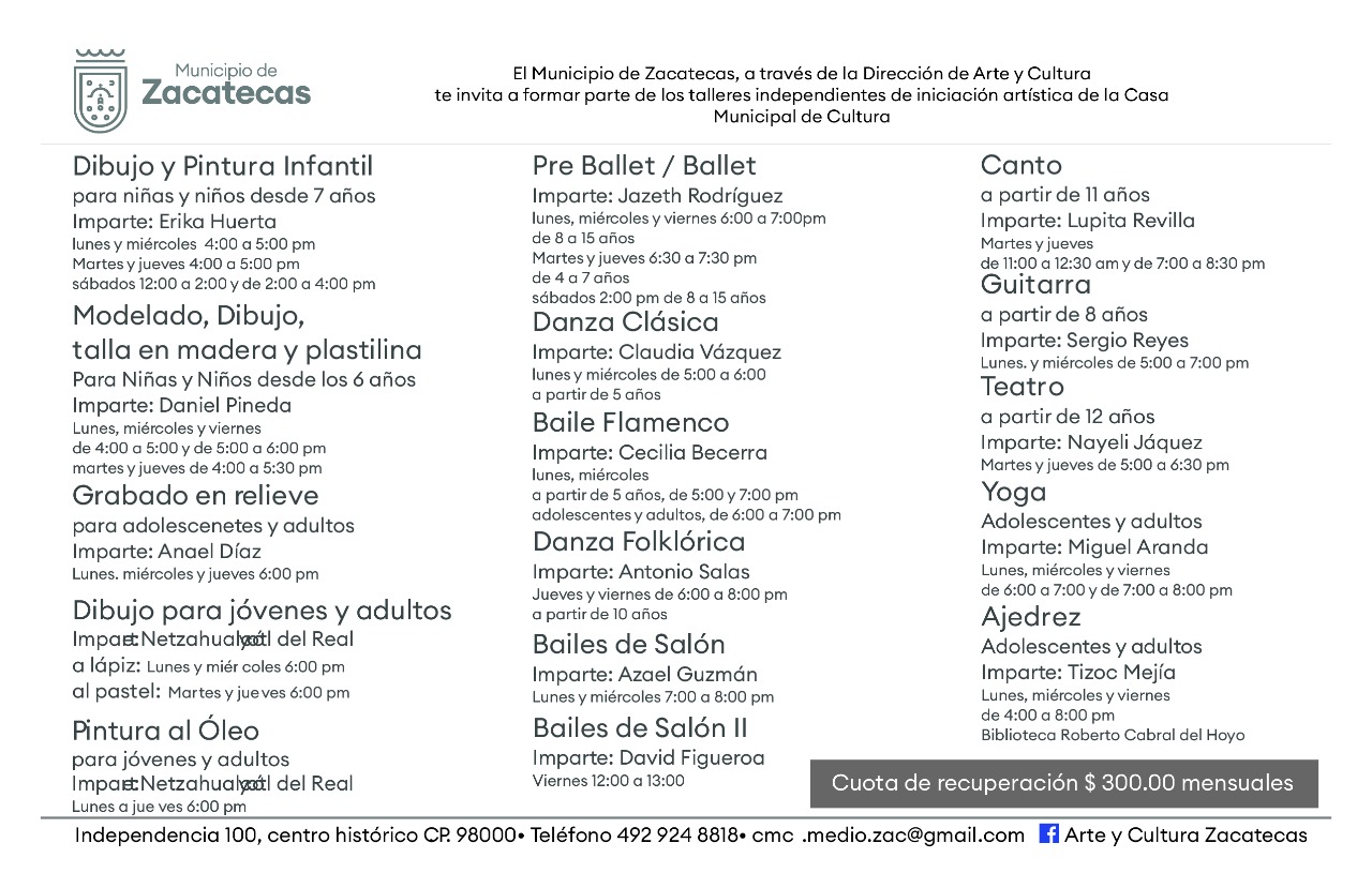 Regresan talleres presenciales de arte y cultura en la capital