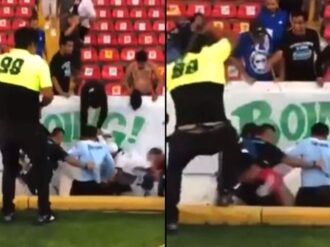 Elemento de seguridad privada se unió a la riña y golpeó a sujeto con un cinturón