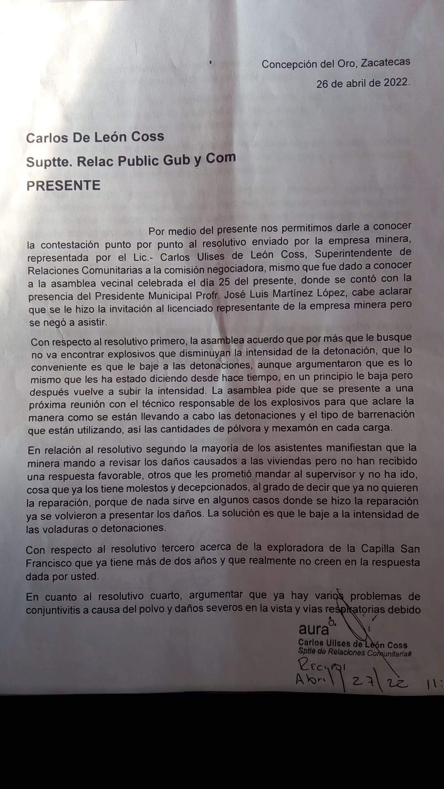 Persisten daños a la salud y al patrimonio por detonaciones en la mina Aranzazu