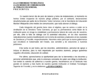 Amenazan agremiados del ITSF manifestación en la capital