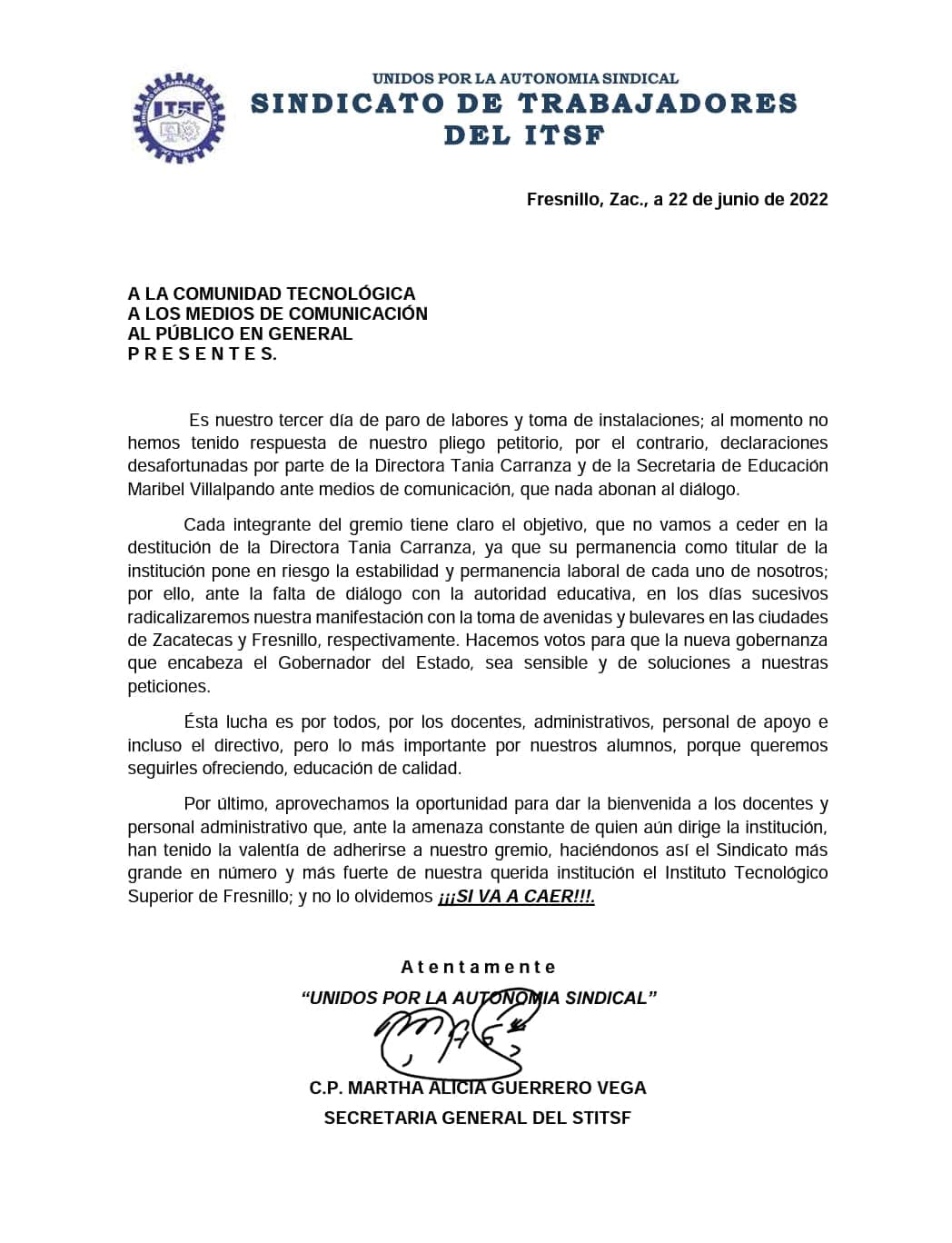 Amenazan agremiados del ITSF manifestación en la capital