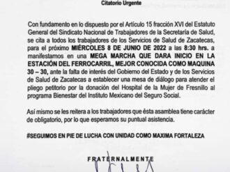 Convoca el Sntsa a megamarcha