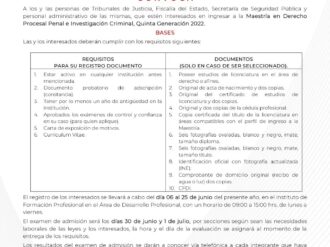 Se lanza convocatoria para la Maestría en Derecho Procesal Penal e Investigación Criminal