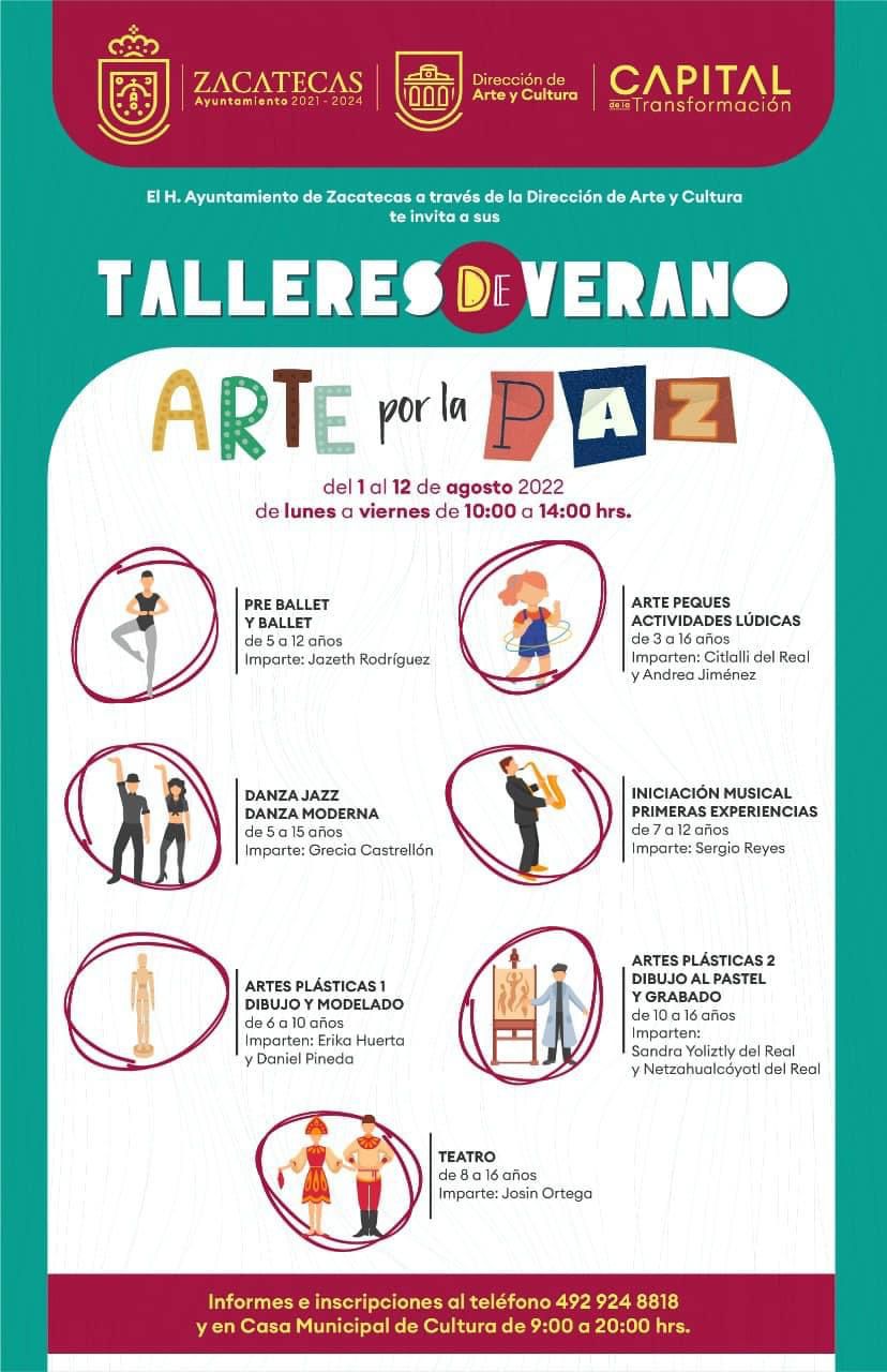 Invitan a juventud zacatecana a participar en talleres de arte este verano