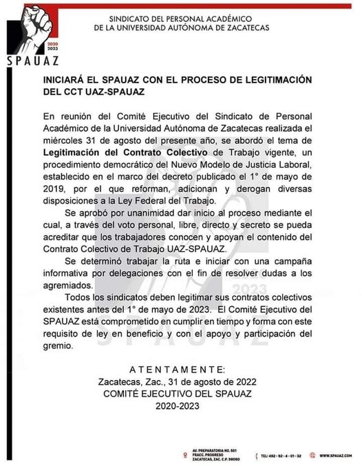 Busca el SPAUAZ legitimación del CCT