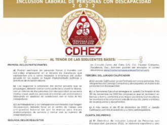 La CDHEZ convoca a participar en el Distintivo de Inclusión Laboral de Personas con Discapacidad 2022
