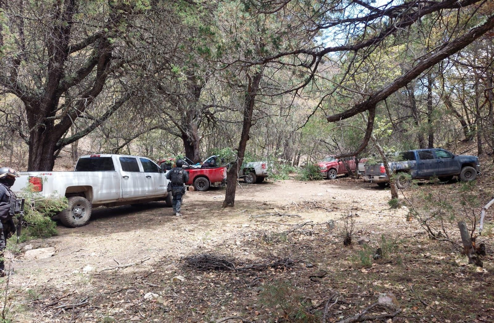 Destruyen campamentos y aseguran vehículos, explosivos y probable droga; también detienen a 4 en diferentes eventos