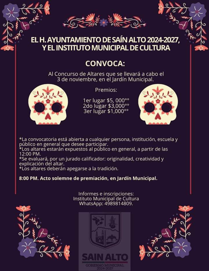 En Sain Alto festejarán con concursos el Día de Muertos