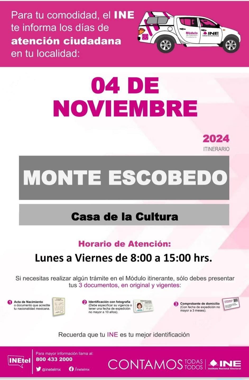 Hoy estará el módulo del INE en Monte Escobedo