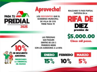 Estimulan pago puntual del predial en Villa de Cos