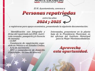 Apoya Monte Escobedo a repatriados