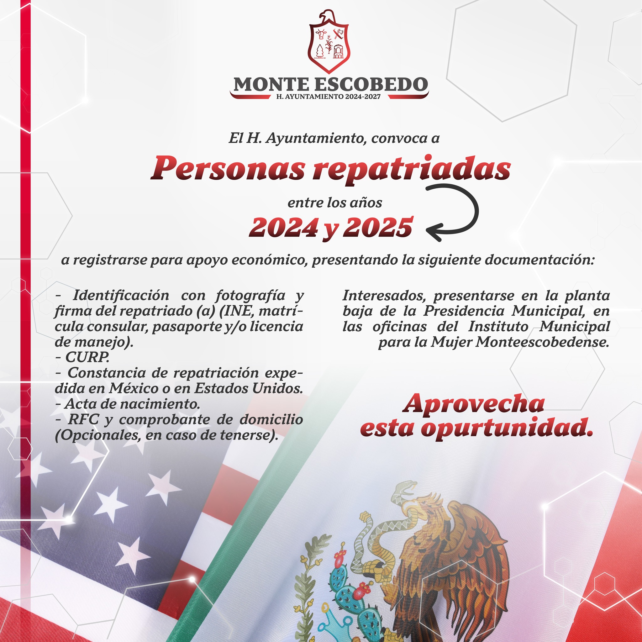 Apoya Monte Escobedo a repatriados