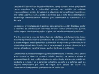 Exigen simpatizantes cese al acoso contra Jenny González