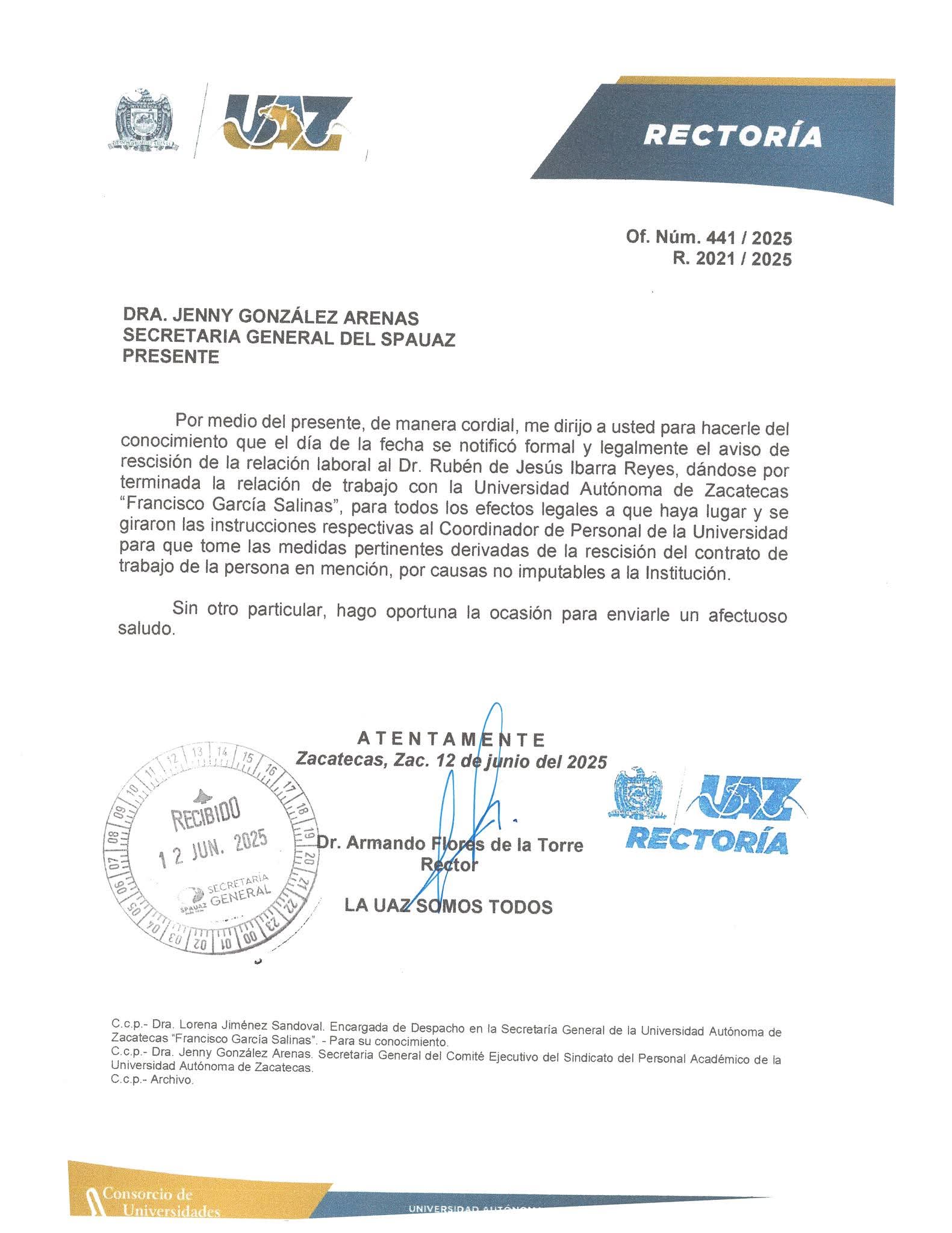 Asegura rector que concluyó el proceso de rescisión laboral de Rubén Ibarra