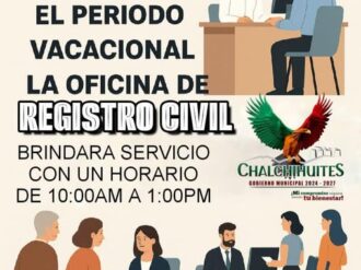 Habrá guardia del Registro Civil de Chalchihuites