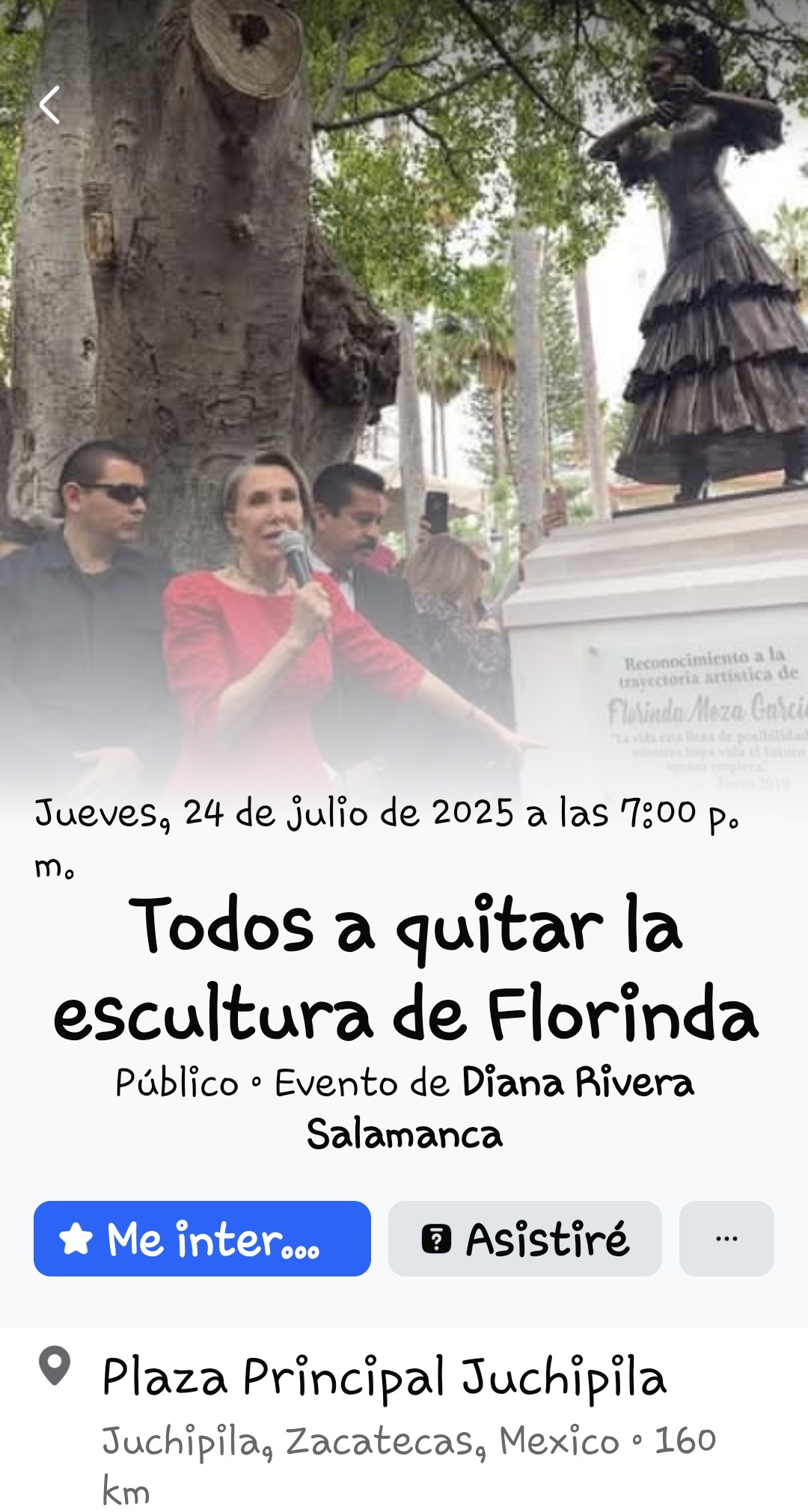 Vámonos doña Florinda…quieren quitar su estatua en Juchipila