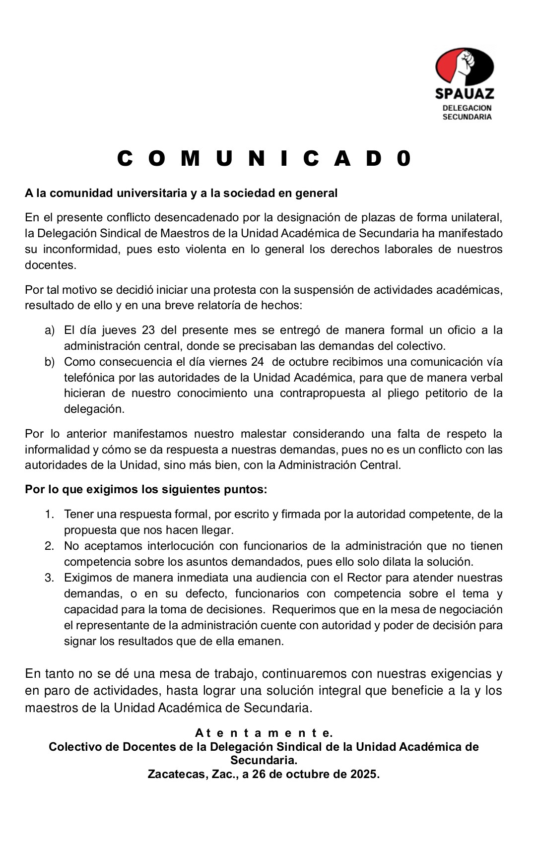 Sigue el paro en la UAZ  