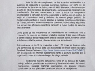 Hoy inician manifestaciones los trabajadores de salud