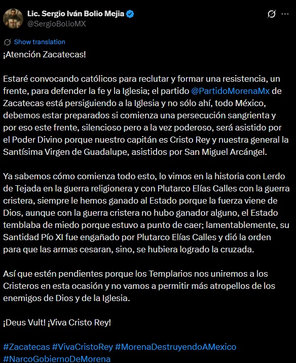 Quieren formar resistencia católica