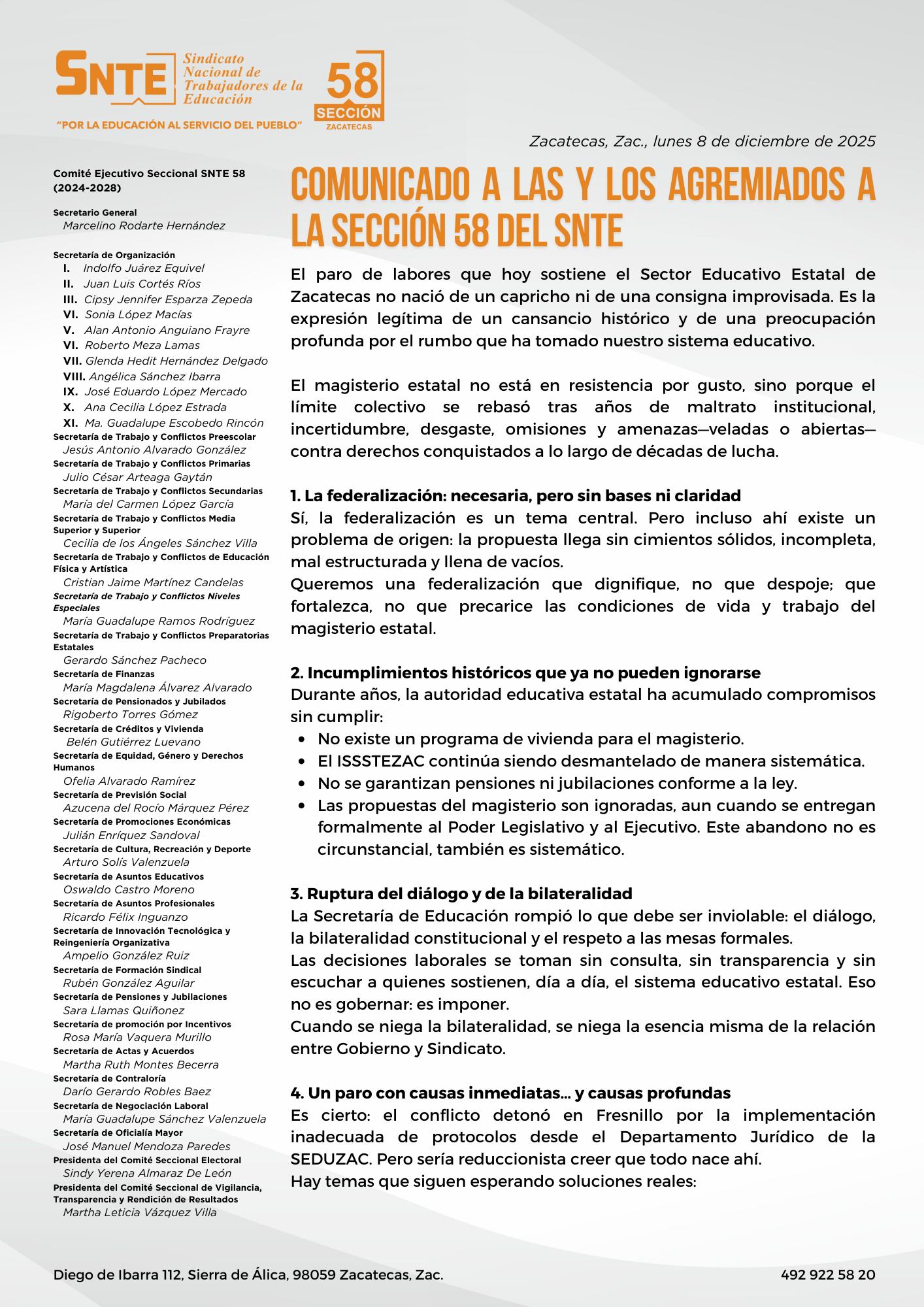 Denuncia la 58 del SNTE abandono sistemático de la educación estatal