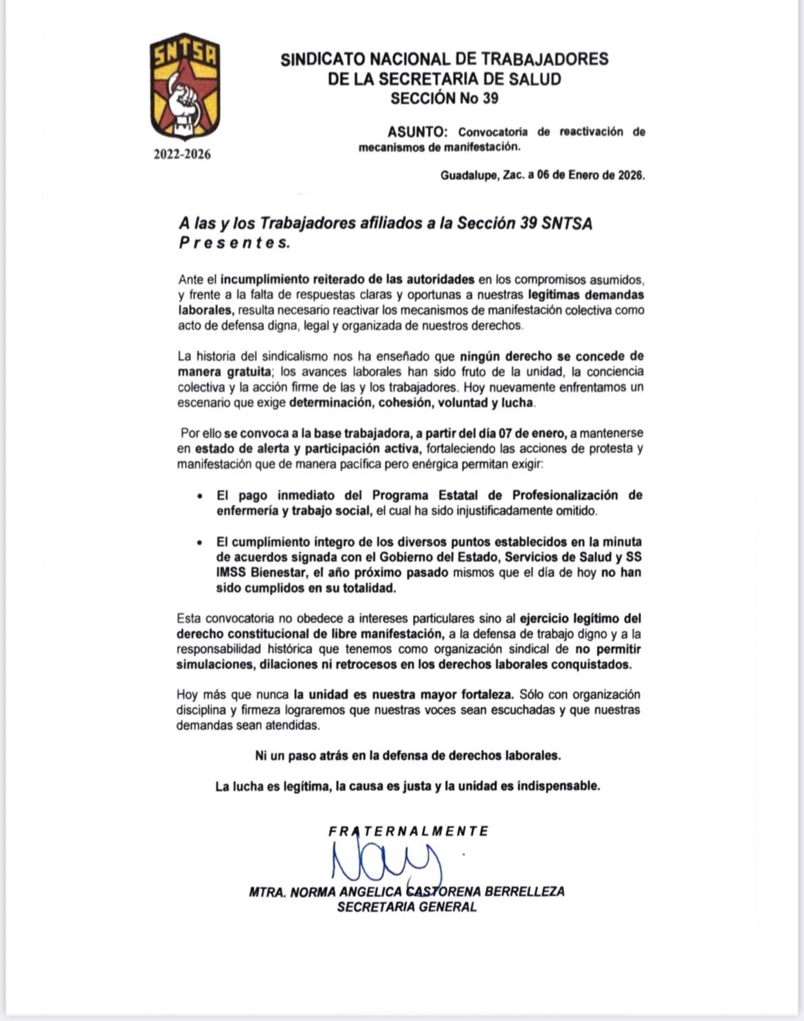 Sindicato de Salud, en pie de lucha 