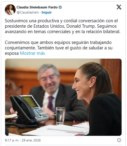 Hablan Sheinbaum y Trump de comercio, fronteras y narcotráfico