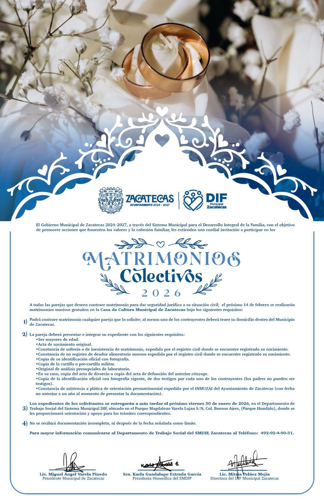 Lanzan convocatoria para Matrimonios Colectivos Gratuitos 2026