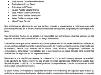 Sector minero exige localización de los 10 trabajadores desaparecidos 