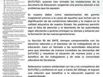 Sindicatos cierran filas en apoyo al SUTUTEZ