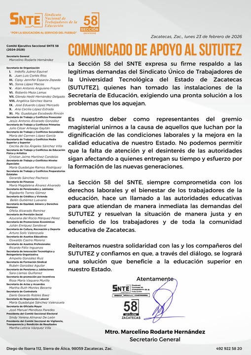 Sindicatos cierran filas en apoyo al SUTUTEZ