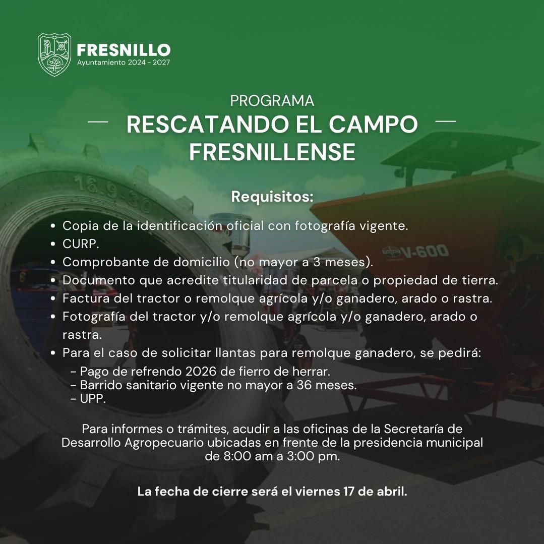 Lanza Fresnillo convocatoria “Rescatando el Campo Fresnillense” 
