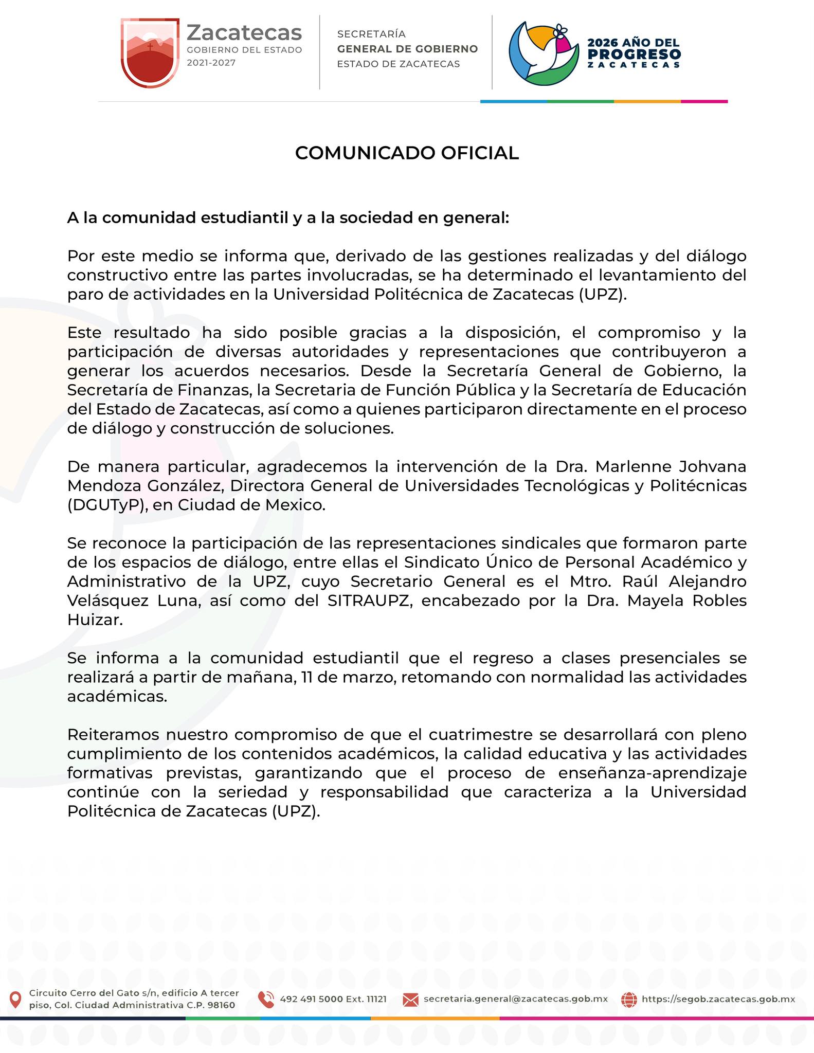 Termina paro en la UPZ; hoy regresan a las aulas