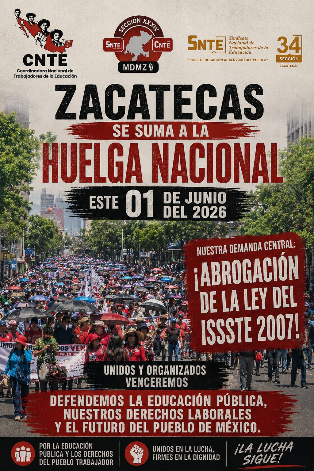 Magisterio de Zacatecas se sumará a la Huelga Nacional este 1 de junio