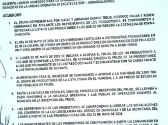 Firma de minuta destraba conflicto de frijoleros en Zacatecas