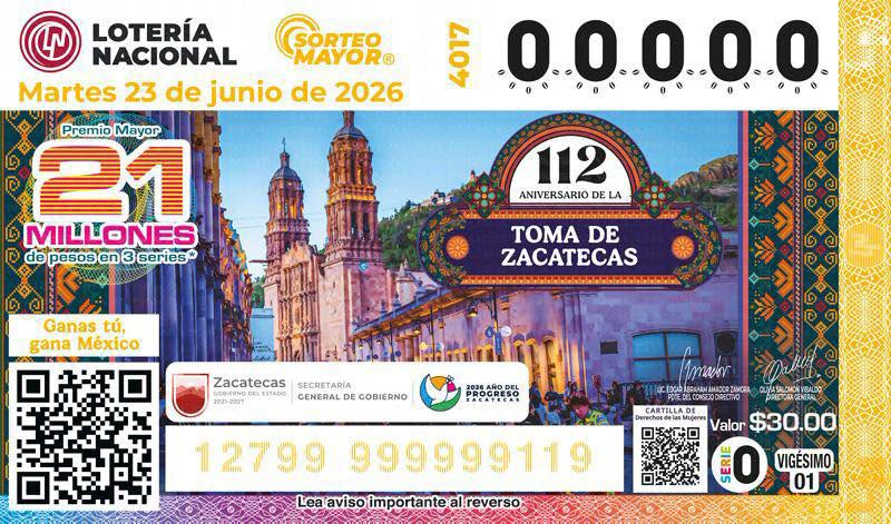 Celebran con el Sorteo Mayor de la Lotería Nacional el 112 Aniversario de la Toma de Zacatecas
