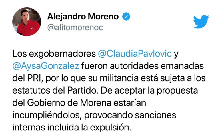 CONSEJO POLÍTICO TENDRÁ QUE APROBAR LICENCIA, O EX GOBERNADORES SERÁN EXPULSADOS DEL PRI: ALEJANDRO MORENO