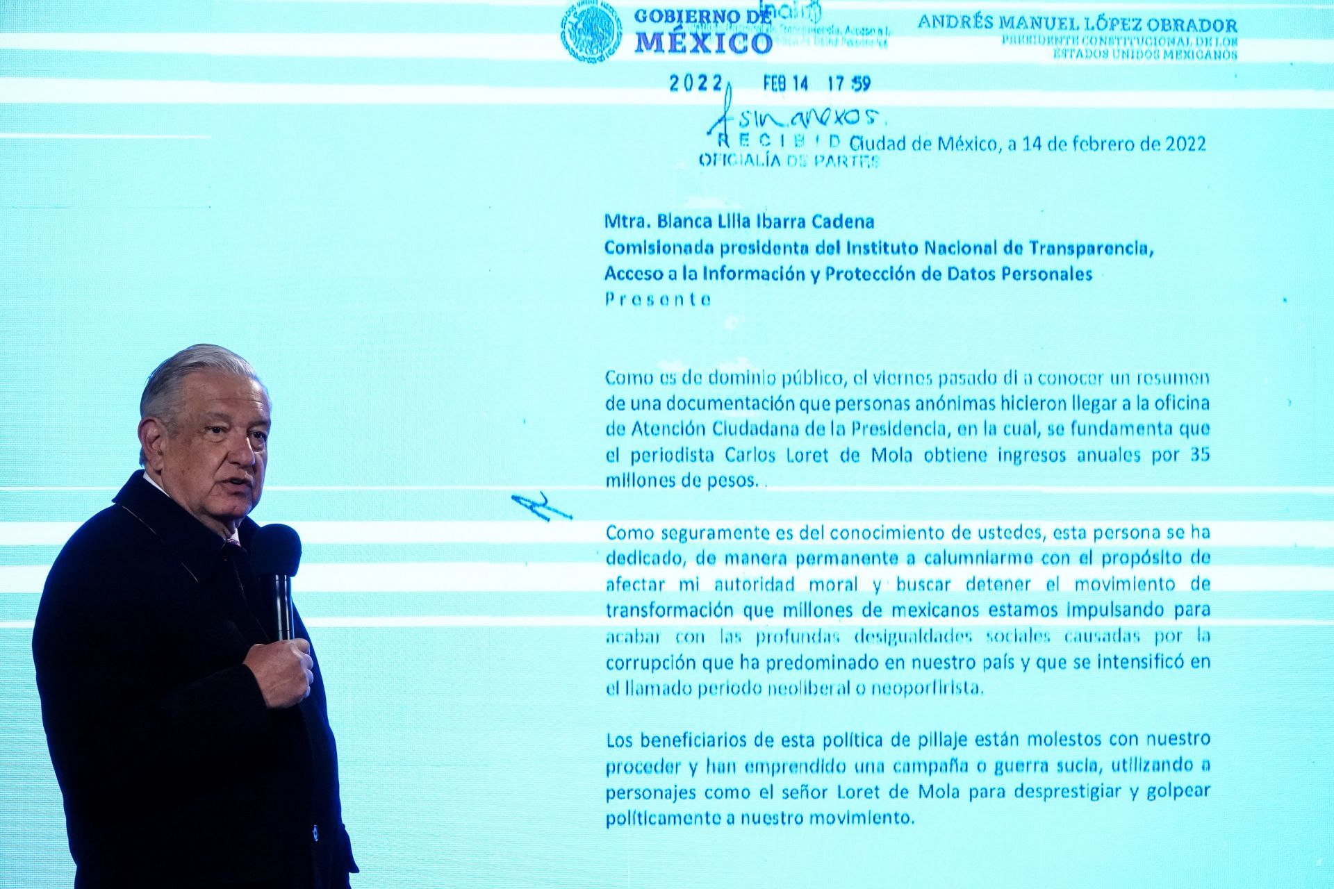INAI exhorta a proteger los datos personales de Loret de Mola y analizar multar a AMLO