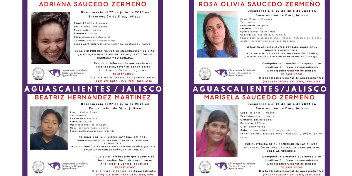 Desaparecen 4 mujeres de Aguascalientes al intentar querer visitar a sus parientes en Jalisco