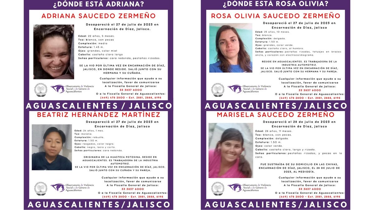 Desaparecen 4 mujeres de Aguascalientes al intentar querer visitar a sus parientes en Jalisco
